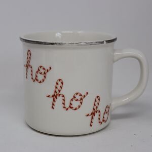 Pottery Barn Christmas Peppermint Strips Coffee Mug HO HO HO